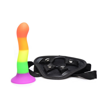 XR BRANDS - STRAP U PROUD RAINBOW SILICONE DILDO WITH HARNESS