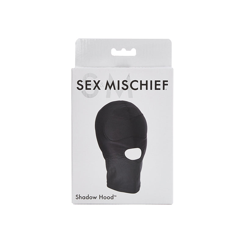 SPORTSHEETS SEX & MISCHIEF SHADOW HOOD FULL-HEAD MASK WITH OPEN MOUTH BLACK