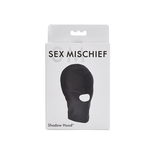 SPORTSHEETS SEX & MISCHIEF SHADOW HOOD FULL-HEAD MASK WITH OPEN MOUTH BLACK