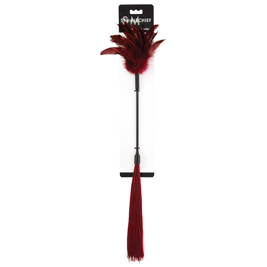 SPORTSHEETS SEX & MISCHIEF SHADOW FEATHER TICKLER DUAL-ENDED FLOGGER BURGUNDY