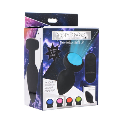 XR BRANDS - BOOTY SPARKS RECHARGEABLE LIGHT UP VIBRATING ANAL PLUG WITH REMOTE CONTROL MEDIUM