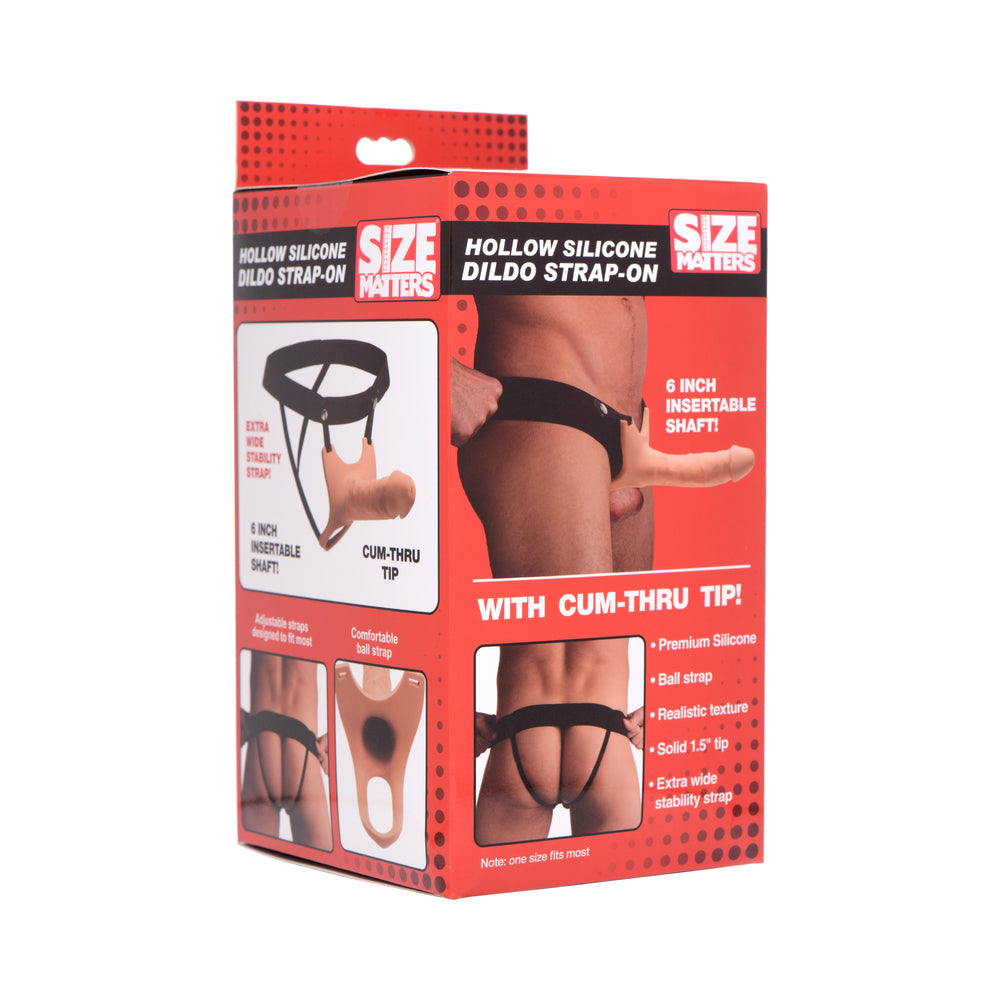 XR BRANDS - SIZE MATTERS HOLLOW SILICONE DILDO STRAP-ON BEIGE