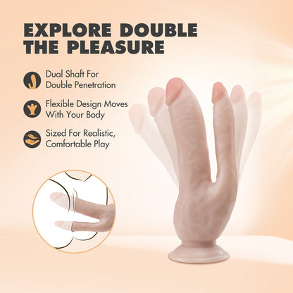DR. SKIN DP COCK REALISTIC 8 IN. DUAL ENTRY DILDO BEIGE
