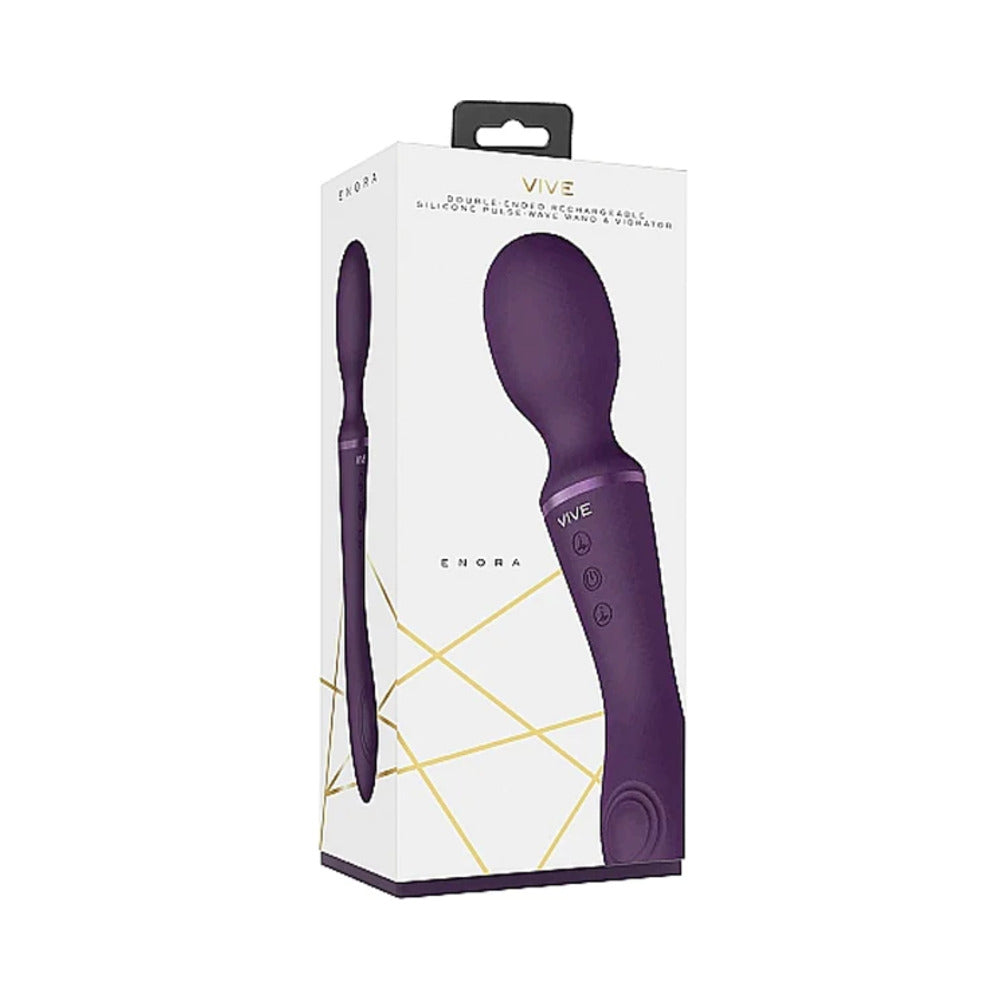 SHOTS - VIVE ENORA RECHARGEABLE DUAL-ENDED SILICONE PULSE-WAVE G-SPOT & WAND VIBRATOR PURPLE