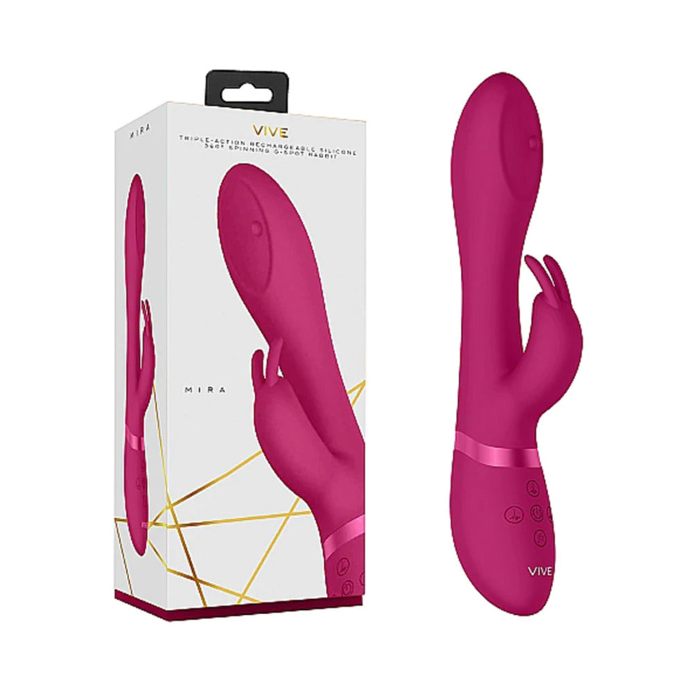 SHOTS - VIVE MIRA RECHARGEABLE 360° SPINNING SILICONE RABBIT VIBRATOR PINK