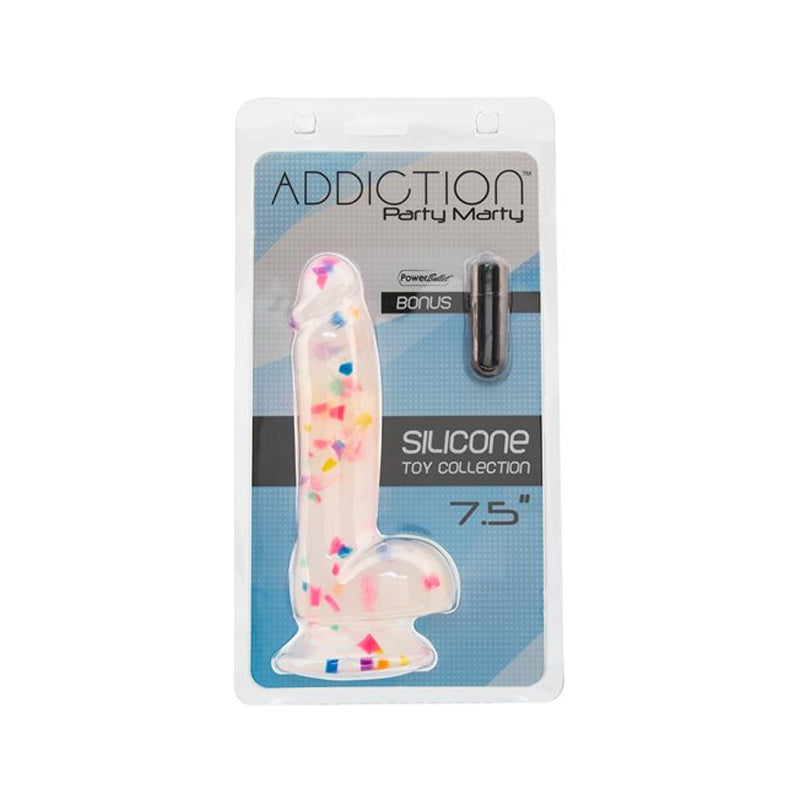 ADDICTION SILICONE TOY COLLECTION PARTY MARTY 7.5 IN. DILDO FROST CONFETTI