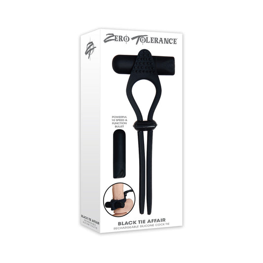 ZERO TOLERANCE - BLACK TIE AFFAIR RECHARGEABLE SILICONE COCK TIE COCKRING BLACK