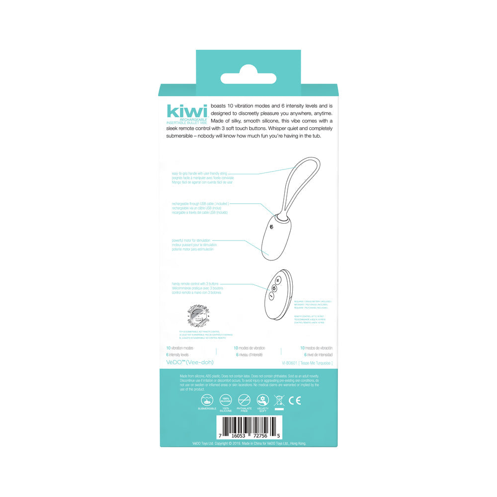 VEDO - KIWI RECHARGEABLE INSERTABLE TEASE ME TURQUISE BULLET