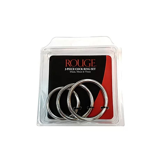 ROUGE GARMENTS - ACERO INOXIDABLE - CONJUNTO DE 3 ANILLOS PARA PENE DE ACERO INOXIDABLE (55MM/50MM/45MM) - EN BLÍSTER