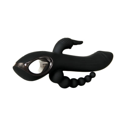 EVOLVED TRIFECTA RECHARGEABLE DUAL ENTRY TRIPLE STIMULATION SILICONE RABBIT VIBRATOR BLACK