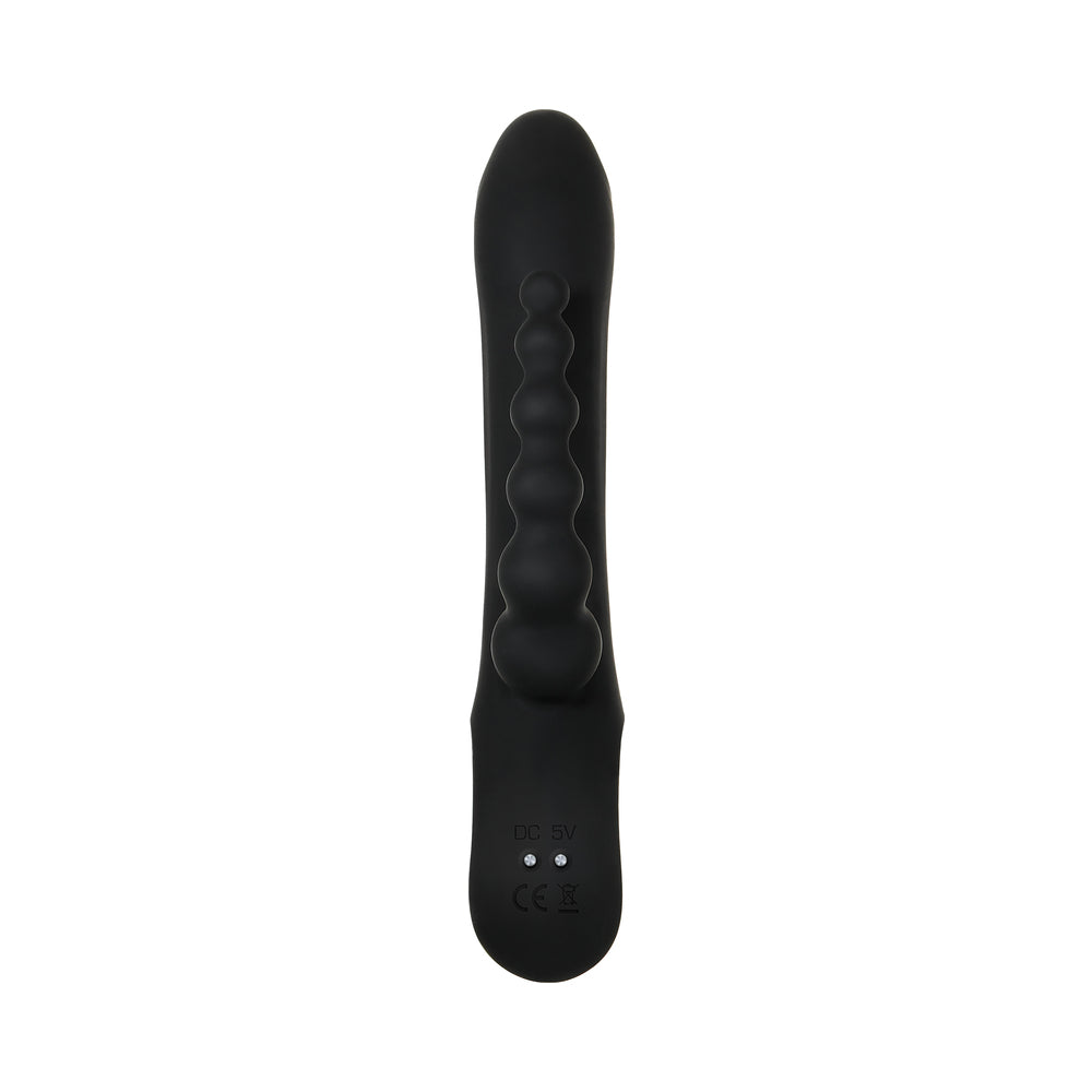 EVOLVED TRIFECTA RECHARGEABLE DUAL ENTRY TRIPLE STIMULATION SILICONE RABBIT VIBRATOR BLACK