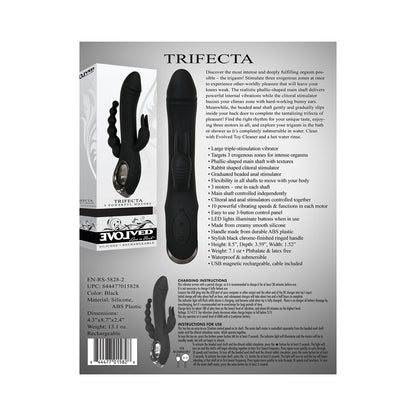 EVOLVED TRIFECTA RECHARGEABLE DUAL ENTRY TRIPLE STIMULATION SILICONE RABBIT VIBRATOR BLACK