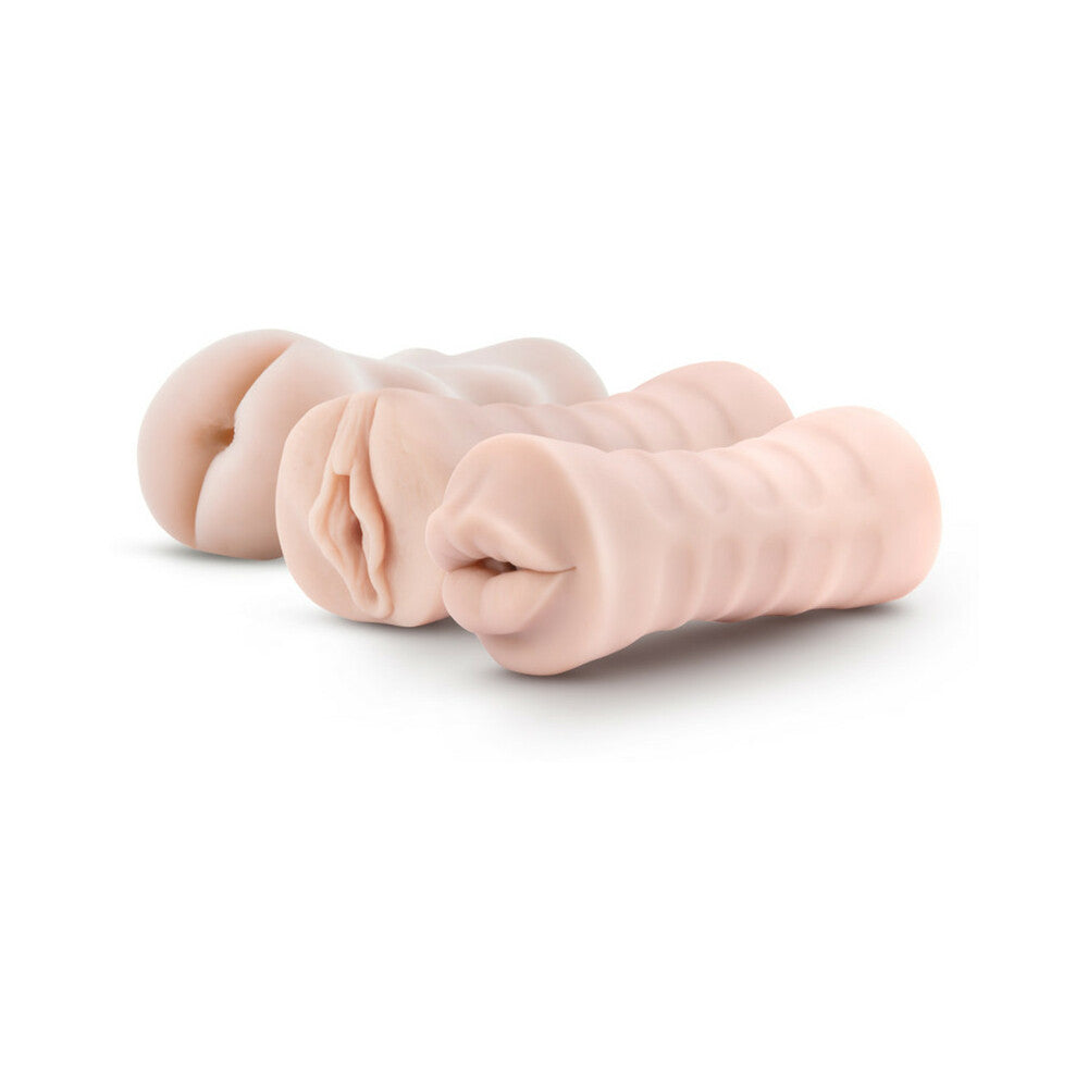 BLUSH - M FOR MEN SOFT + WET SELF-LUBRICATING 3-PACK VIBRATING STROKER SLEEVE KIT BEIGE