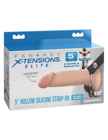 PIPEDREAM - FANTASY X-TENSIONS ELITE - 5" SILICONE HOLLOW STRAP-ON DUAL DENSITY