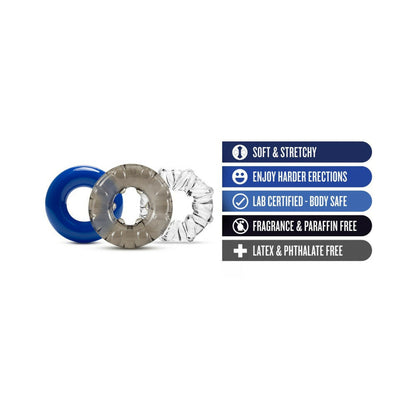 BLUSH - STAY HARD TRIPLE STRETCH COCKRINGS 3-PACK ASSORTED COLORS