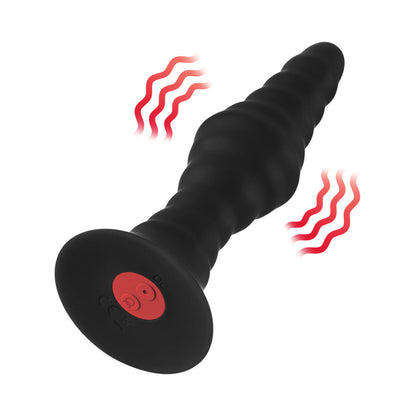 FORTO - VIBRATING RIBBED PLUG RECHARGEABLE REMOTE-CONTROLLED SILICONE ANAL PLUG LARGE BLACK