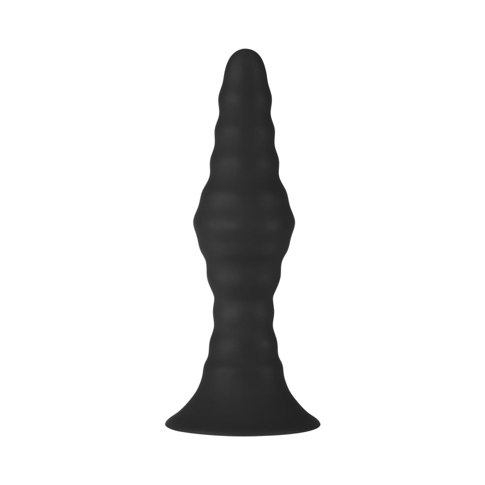 FORTO - VIBRATING RIBBED PLUG RECHARGEABLE REMOTE-CONTROLLED SILICONE ANAL PLUG LARGE BLACK