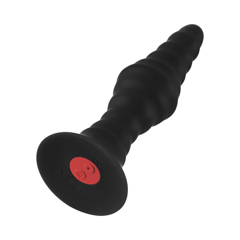 FORTO - VIBRATING RIBBED PLUG RECHARGEABLE REMOTE-CONTROLLED SILICONE ANAL PLUG LARGE BLACK