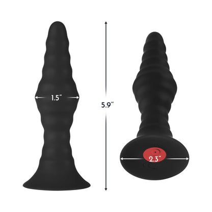 FORTO - VIBRATING RIBBED PLUG RECHARGEABLE REMOTE-CONTROLLED SILICONE ANAL PLUG LARGE BLACK