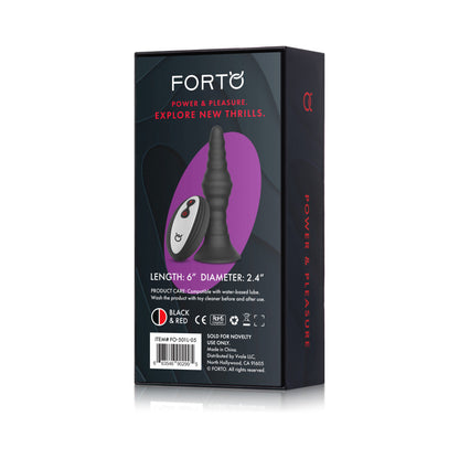 FORTO - VIBRATING RIBBED PLUG RECHARGEABLE REMOTE-CONTROLLED SILICONE ANAL PLUG LARGE BLACK