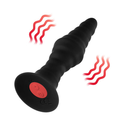 FORTO - VIBRATING RIBBED PLUG RECHARGEABLE REMOTE-CONTROLLED SILICONE ANAL PLUG SMALL BLACK