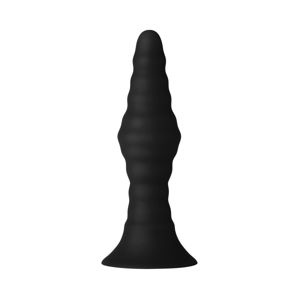 FORTO - VIBRATING RIBBED PLUG RECHARGEABLE REMOTE-CONTROLLED SILICONE ANAL PLUG SMALL BLACK