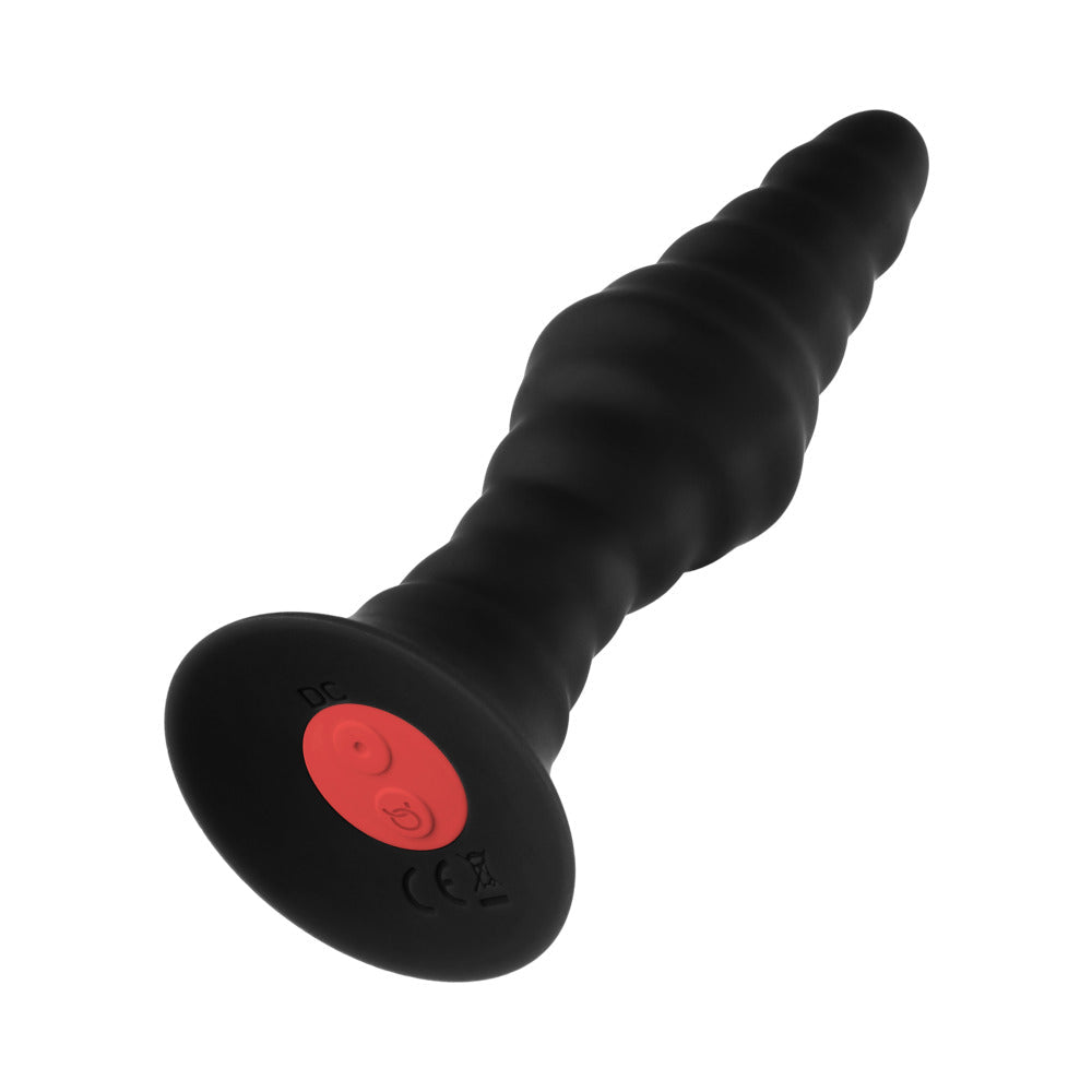 FORTO - VIBRATING RIBBED PLUG RECHARGEABLE REMOTE-CONTROLLED SILICONE ANAL PLUG SMALL BLACK