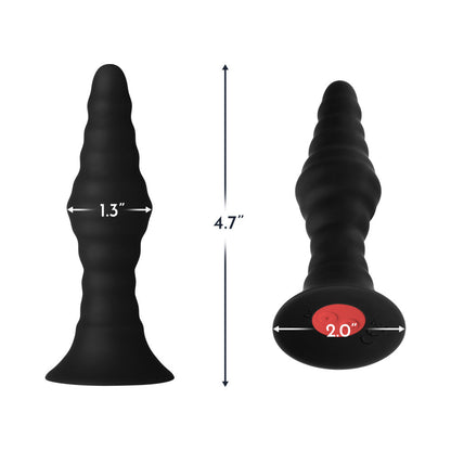 FORTO - VIBRATING RIBBED PLUG RECHARGEABLE REMOTE-CONTROLLED SILICONE ANAL PLUG SMALL BLACK