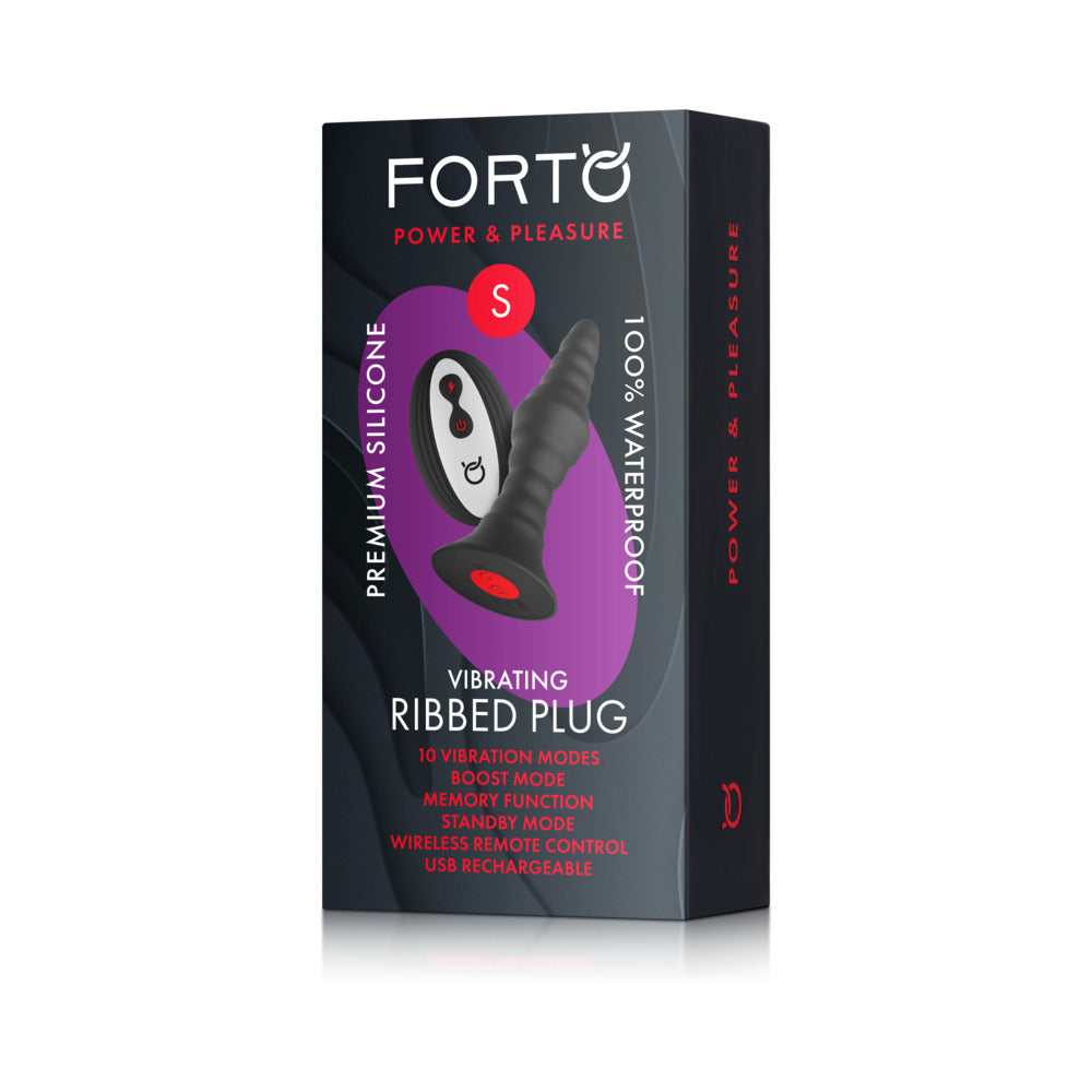 FORTO - VIBRATING RIBBED PLUG RECHARGEABLE REMOTE-CONTROLLED SILICONE ANAL PLUG SMALL BLACK