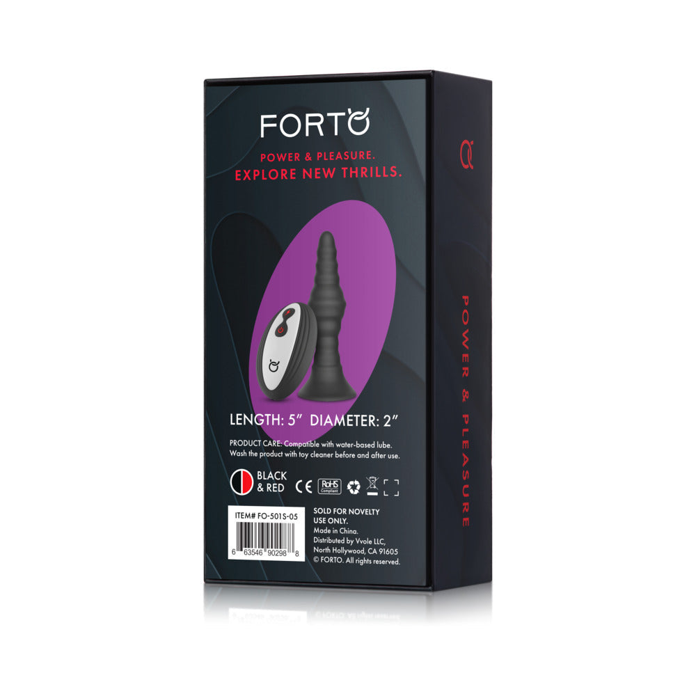 FORTO - VIBRATING RIBBED PLUG RECHARGEABLE REMOTE-CONTROLLED SILICONE ANAL PLUG SMALL BLACK