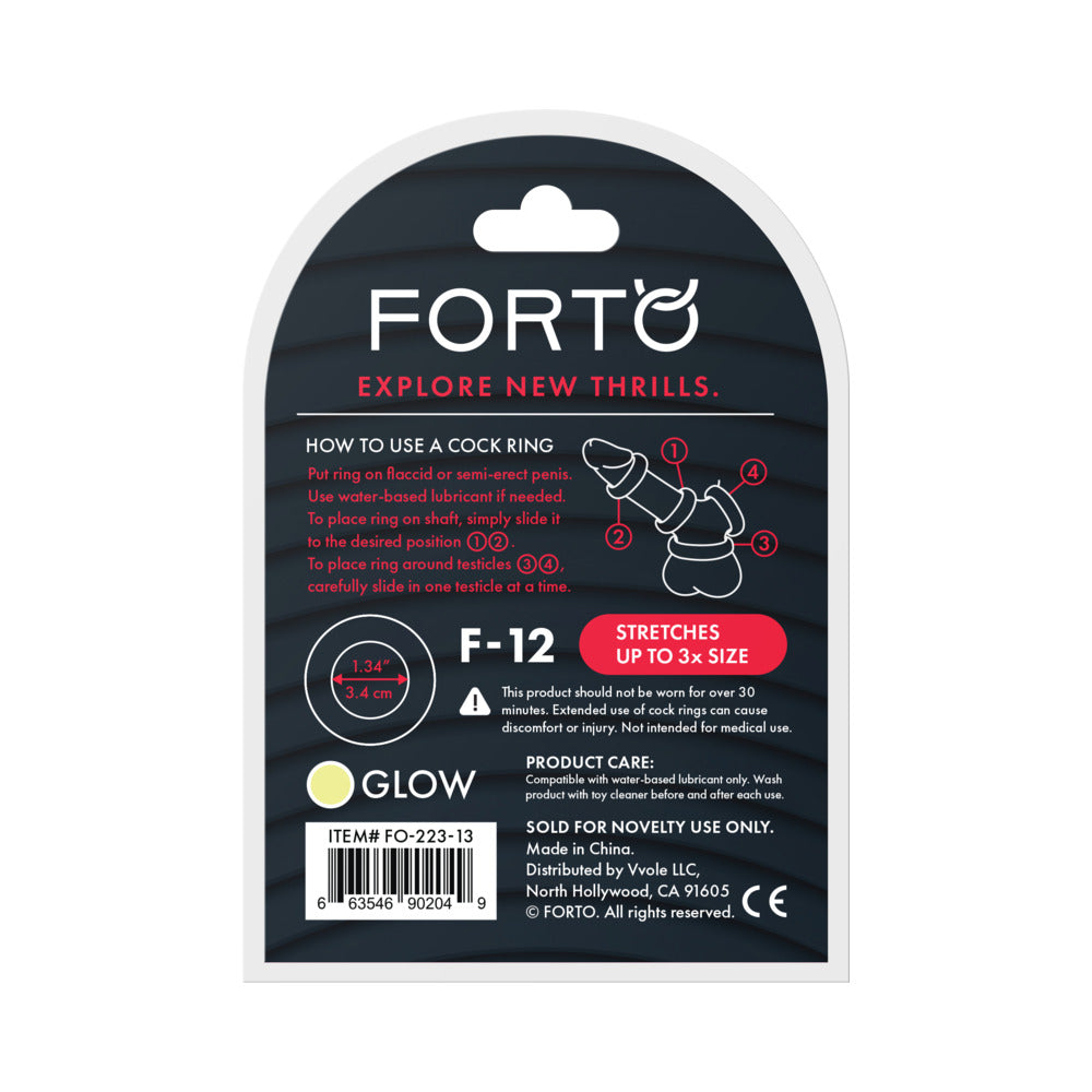 FORTO - ANILLO PARA PENE DE SILICONA LÍQUIDA F-12, 35MM, QUE BRILLA EN LA OSCURIDAD