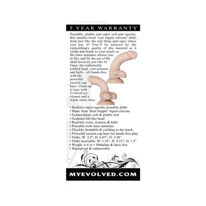 EVOLVED - DILDO DE SILICONA REALISTA CON TESTÍCULOS, 15 CM, REALISTA Y FLEXIBLE, BEIGE