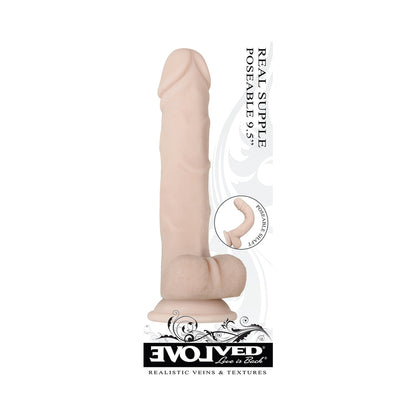 EVOLVED - DILDO REALISTA, FLEXIBLE Y MANEJABLE, DE 9.5 PULGADAS CON TESTÍCULOS COLOR BEIGE