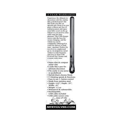 EVOLVED PEN PAL RECHARGEABLE METAL PEN VIBRATOR CHROME