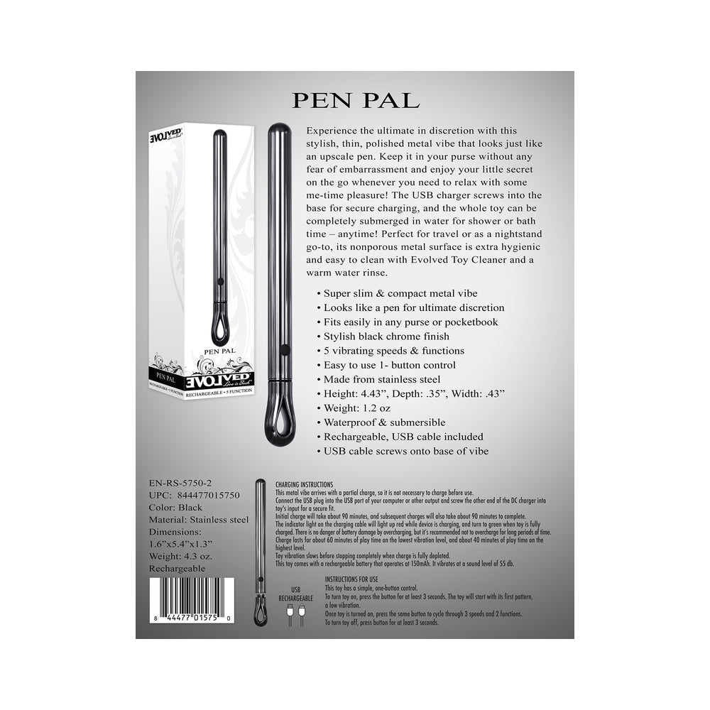 EVOLVED - PEN PAL RECHARGEABLE METAL PEN VIBRATOR CHROME