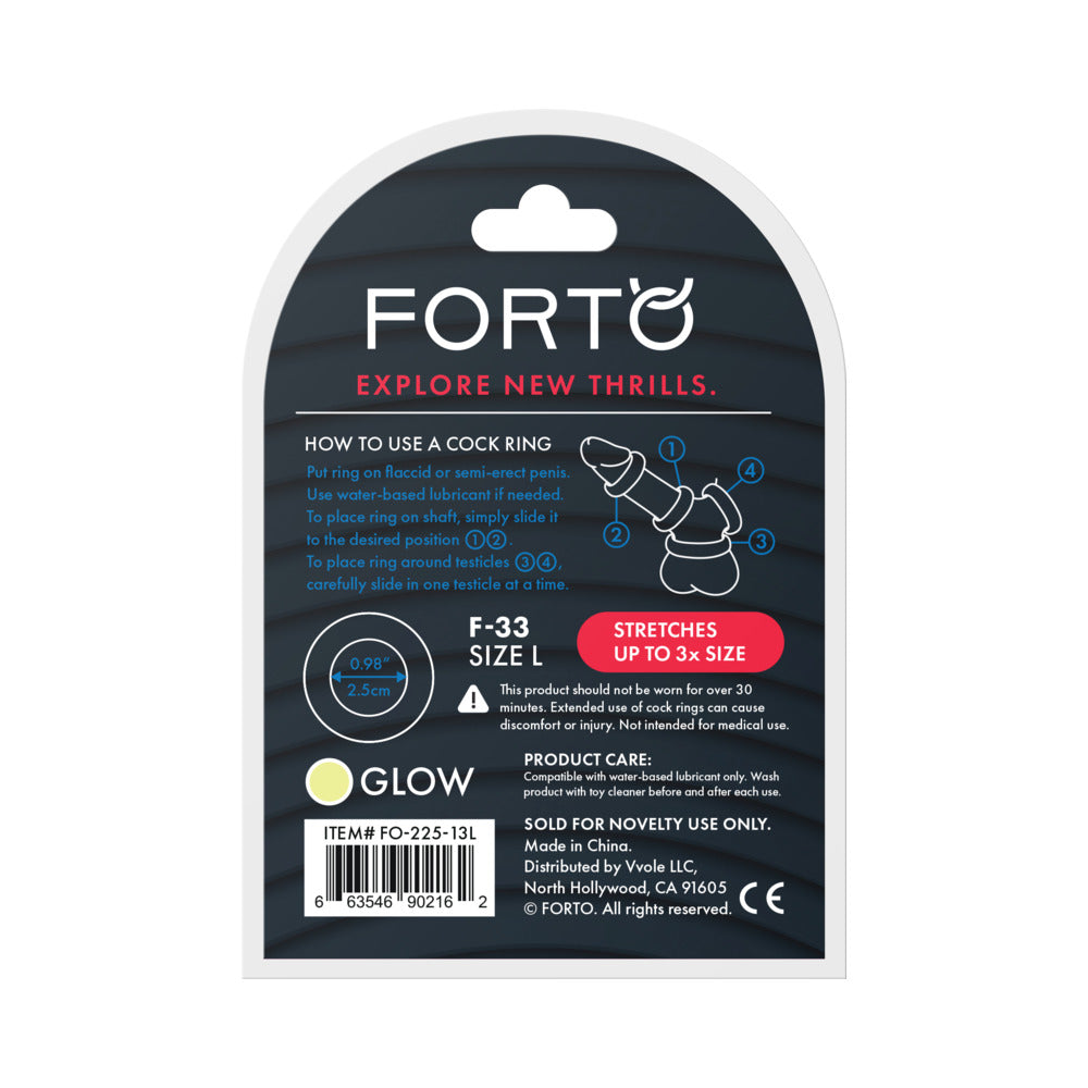 FORTO - F-33 ANILLO PARA PENE DE SILICONA LÍQUIDA GRANDE QUE BRILLA EN LA OSCURIDAD