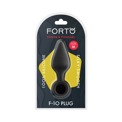 FORTO - F-10 SILICONE ANAL PLUG WITH PULL RING MEDIUM BLACK