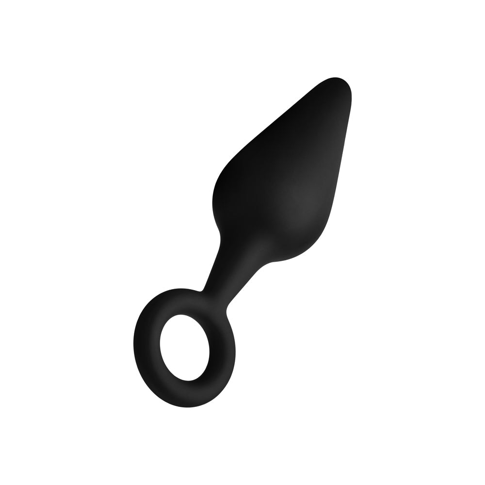 FORTO - F-10 SILICONE ANAL PLUG WITH PULL RING MEDIUM BLACK