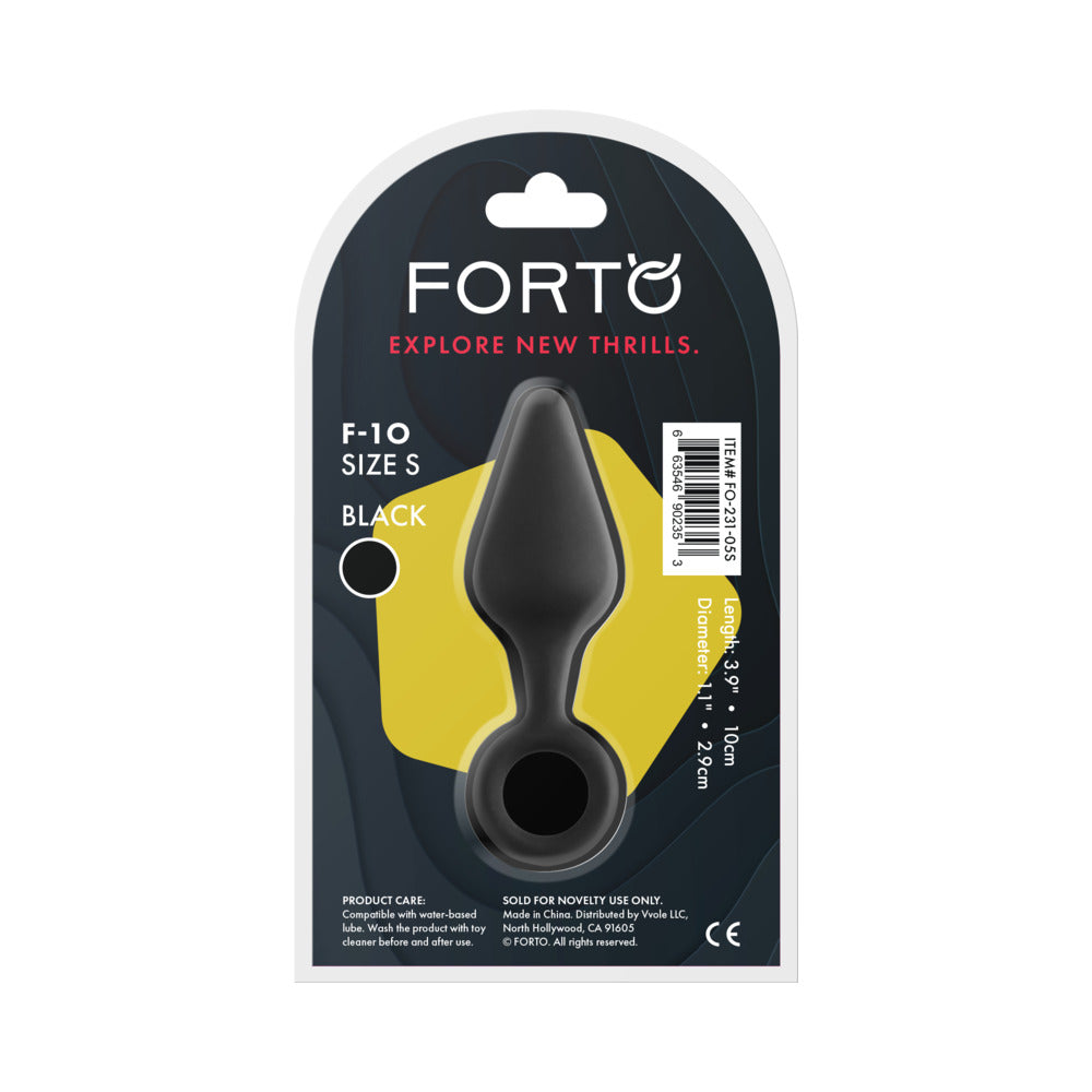 FORTO F-10 SILICONE ANAL PLUG WITH PULL RING SMALL BLACK