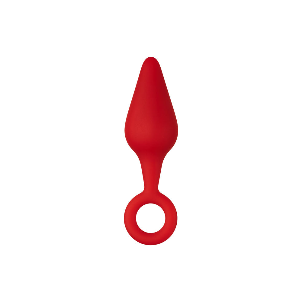 FORTO - F-10 SILICONE ANAL PLUG WITH PULL RING SMALL RED