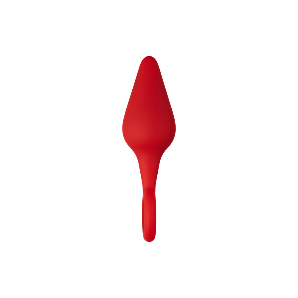 FORTO - F-10 SILICONE ANAL PLUG WITH PULL RING SMALL RED