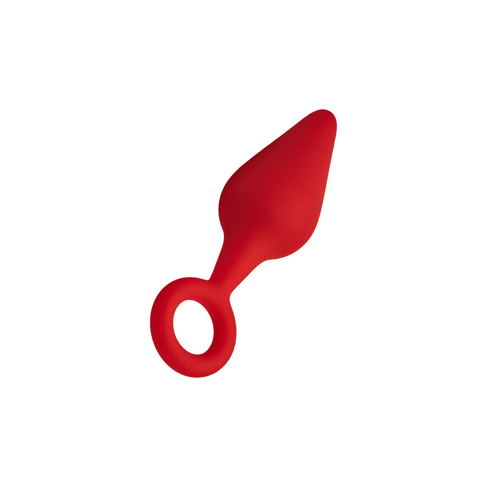 FORTO - F-10 SILICONE ANAL PLUG WITH PULL RING SMALL RED