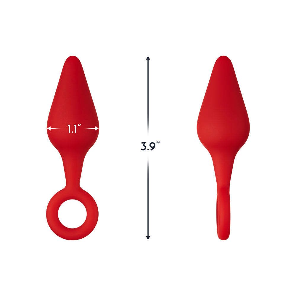 FORTO - F-10 SILICONE ANAL PLUG WITH PULL RING SMALL RED