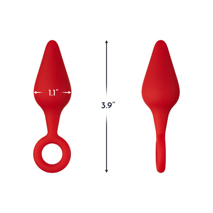 FORTO - F-10 SILICONE ANAL PLUG WITH PULL RING SMALL RED