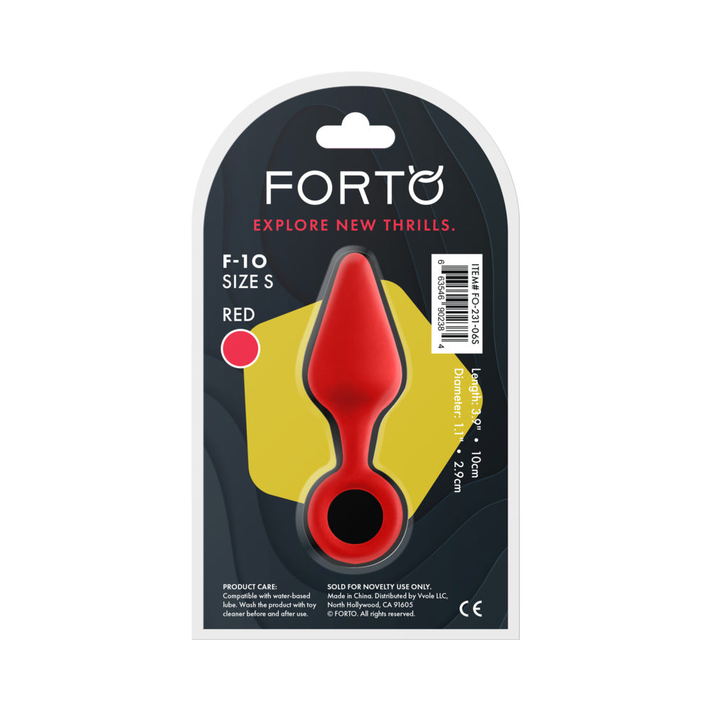FORTO - F-10 SILICONE ANAL PLUG WITH PULL RING SMALL RED