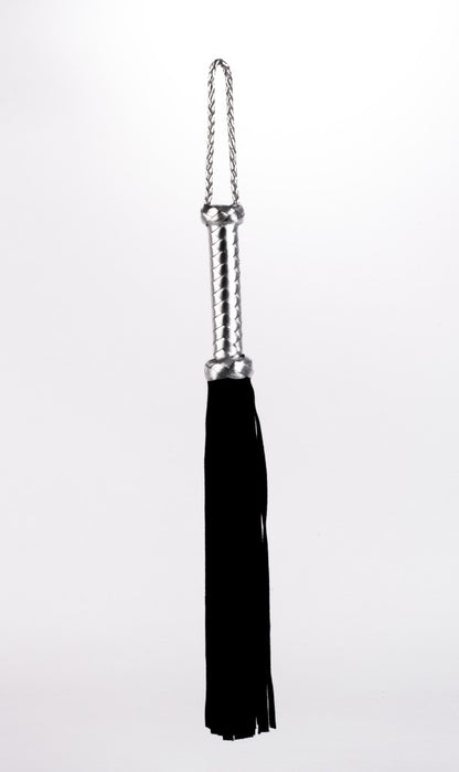DEVIL STICKS - FLOGGER WITH METALLIC LEATHER HANDLE AND SUEDE LEATHER TAILS BLACK 18"
