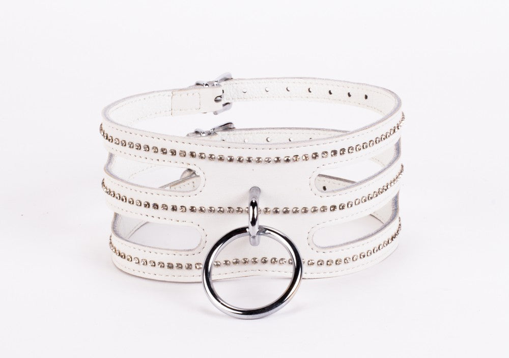DEVIL STICKS - DESIGNER TRAINGO COLLAR MADE IN CALF SOFTY LEATHER WHITE