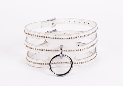 DEVIL STICKS - DESIGNER TRAINGO COLLAR MADE IN CALF SOFTY LEATHER WHITE