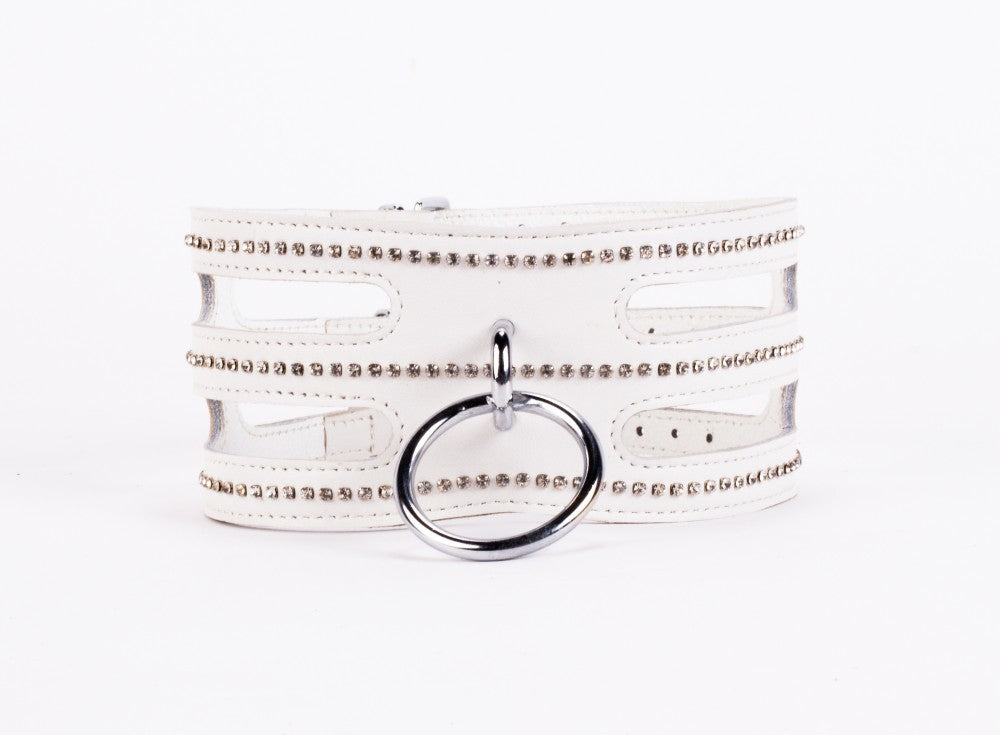 DEVIL STICKS - DESIGNER TRAINGO COLLAR MADE IN CALF SOFTY LEATHER WHITE