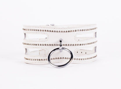 DEVIL STICKS - DESIGNER TRAINGO COLLAR MADE IN CALF SOFTY LEATHER WHITE